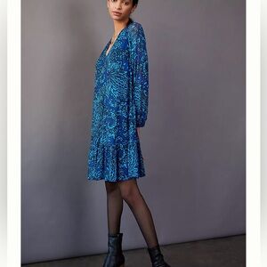 Eva Franco Anthropologie Ocean Blue Print Alfansa Dress NWT S